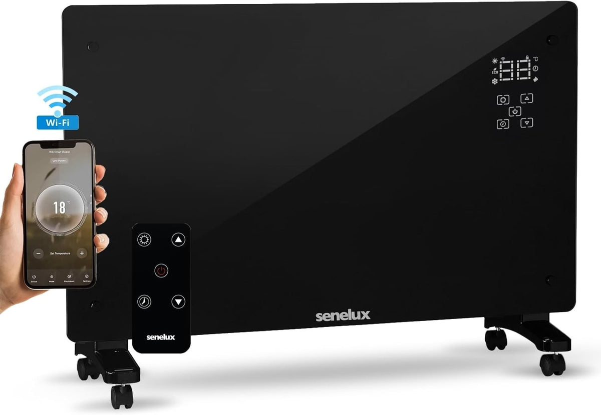 2000W WiFi Smart Electric Glass Panel Heater Black Remote Control