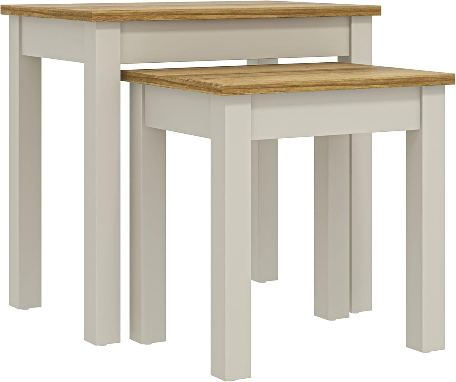 Nesting Side Tables Set of 2 Coffee End Table Wood Light Grey Small Space