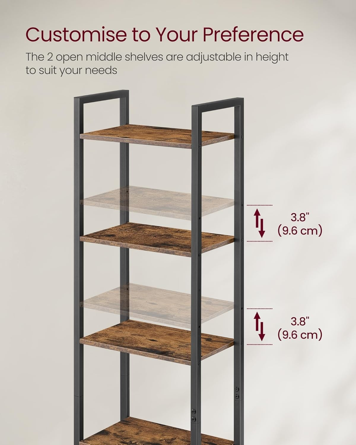 6-Tier Industrial Tall Bookcase with Cabinet, Metal Frame Adjustable Shelves