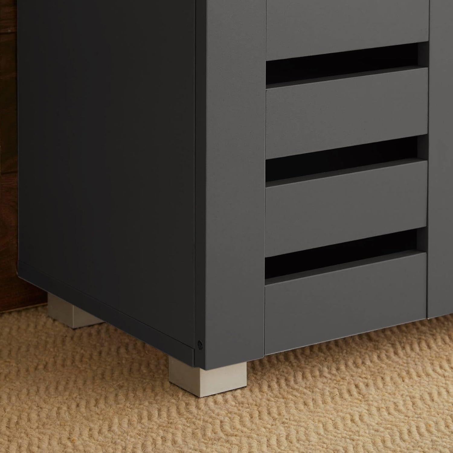 Black Wooden Shoe Cabinet with Slatted Doors, 2 Door Storage Cupboard Unit