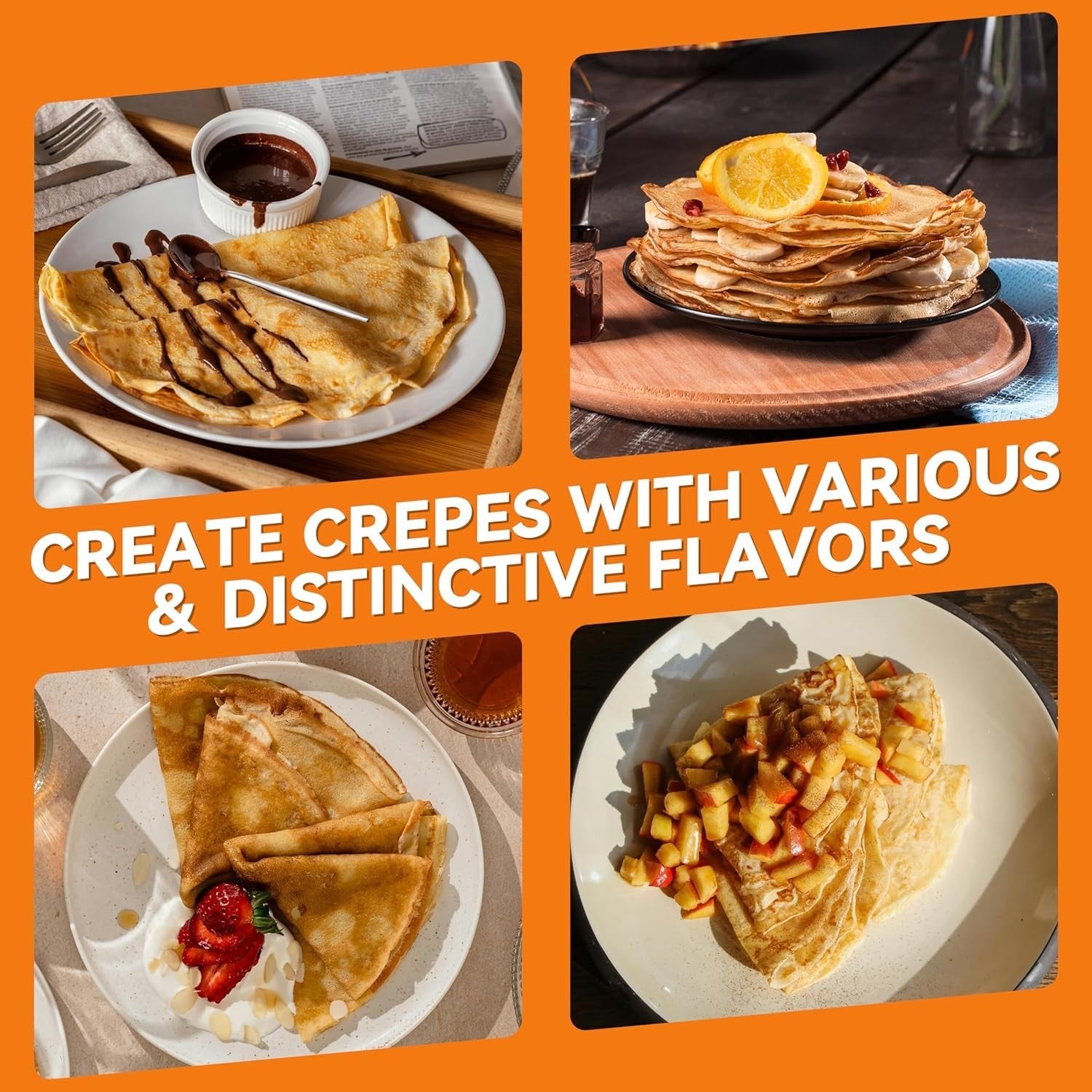 8" Electric Crepe Maker 800W Non-Stick Lightweight with Tools