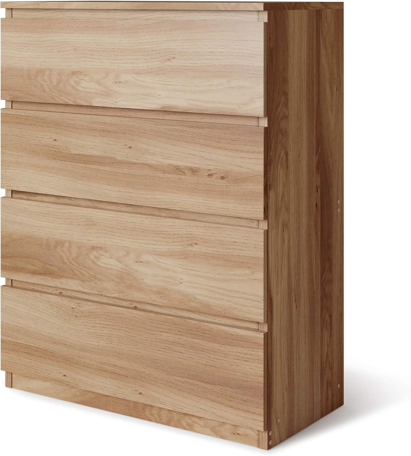 Tall Oak Chest of 4 Drawers Bedroom Storage Unit Modern No Handle Cabinet