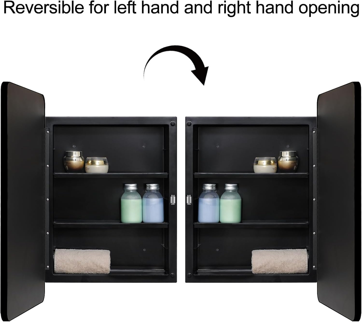 Wall-Mount Black Plastic Mirror Cabinet with Lockable Door & Adjustable Shelves