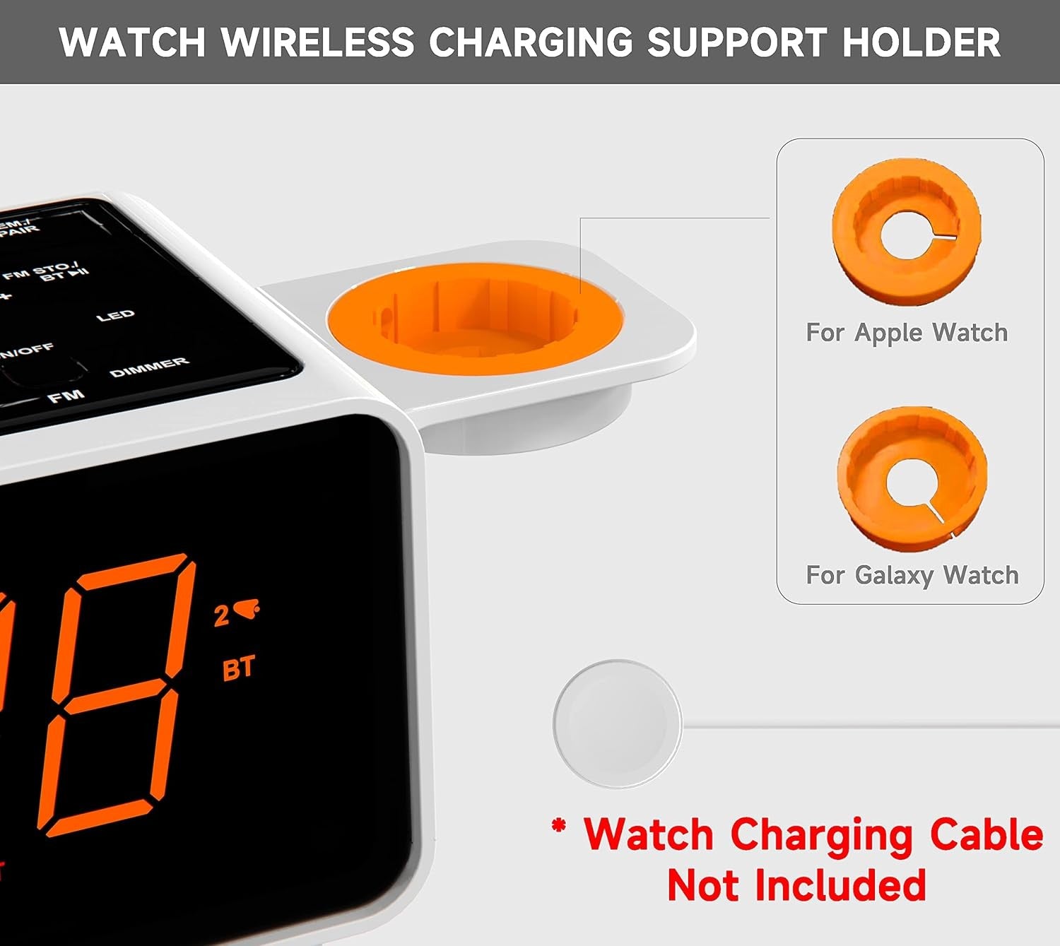 Wireless Charging Alarm Clock Radio Bluetooth Speaker USB Fast Charge LED