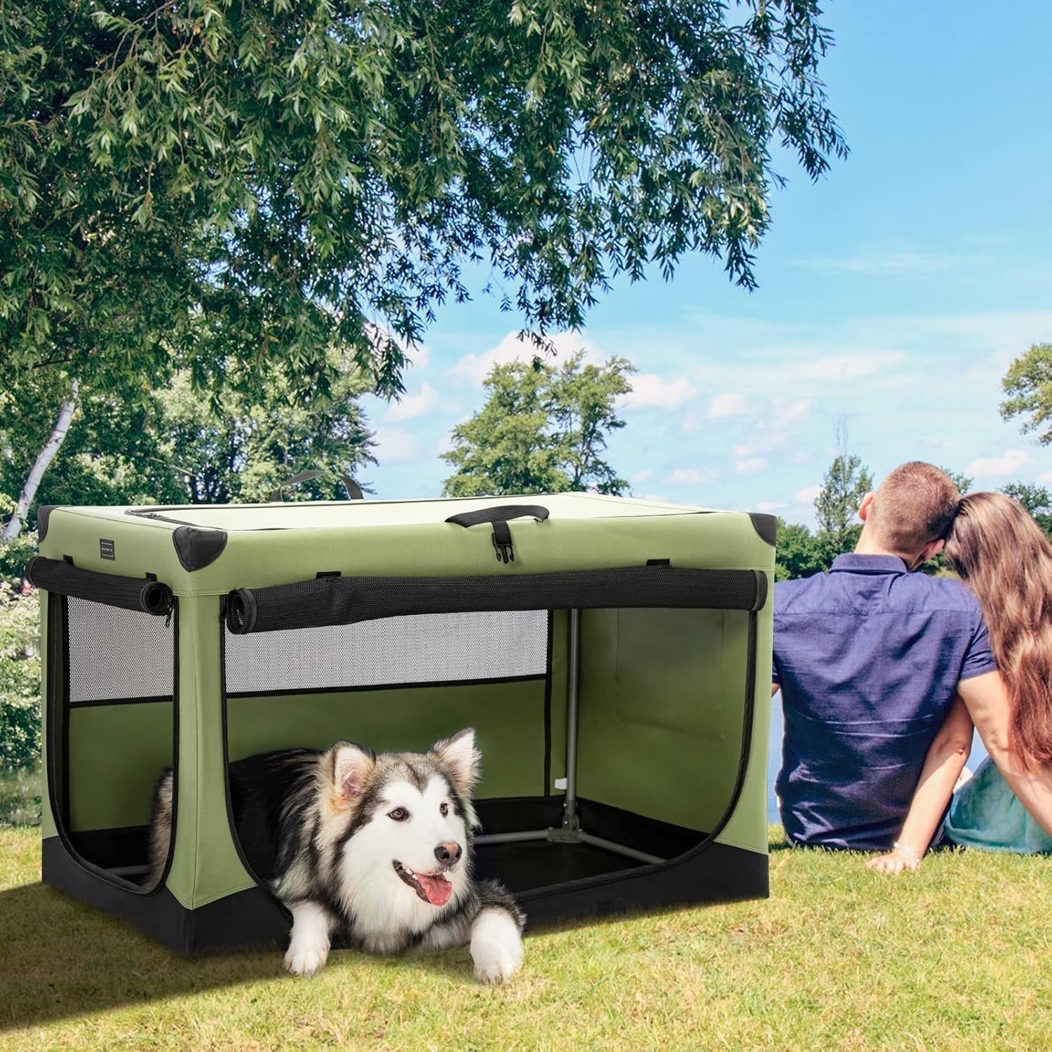 Collapsible Foldable Dog Crate with Adjustable Fabric Cover, Extra Large