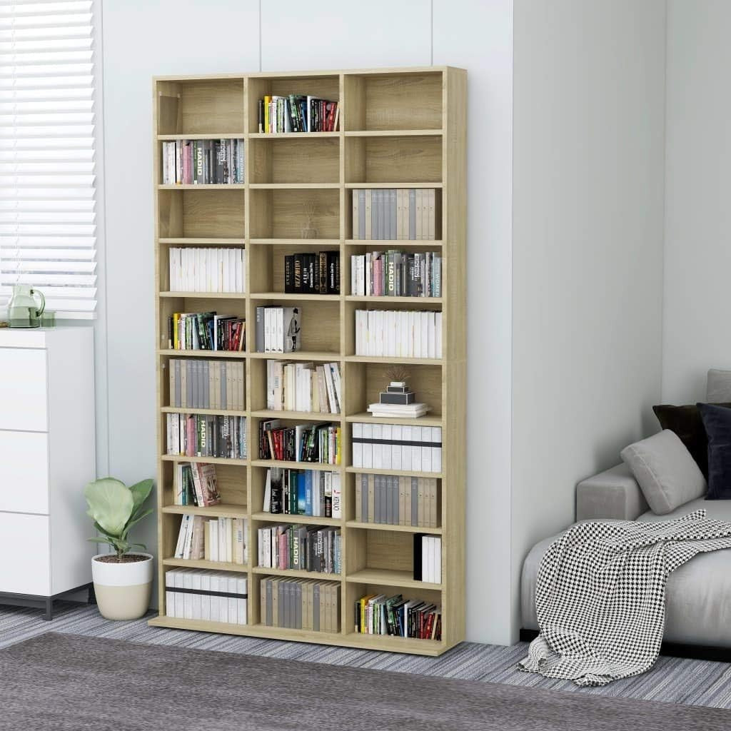 CD Storage Cabinet 177.5cm Media Shelf Unit 30 Compartments Sonoma Oak