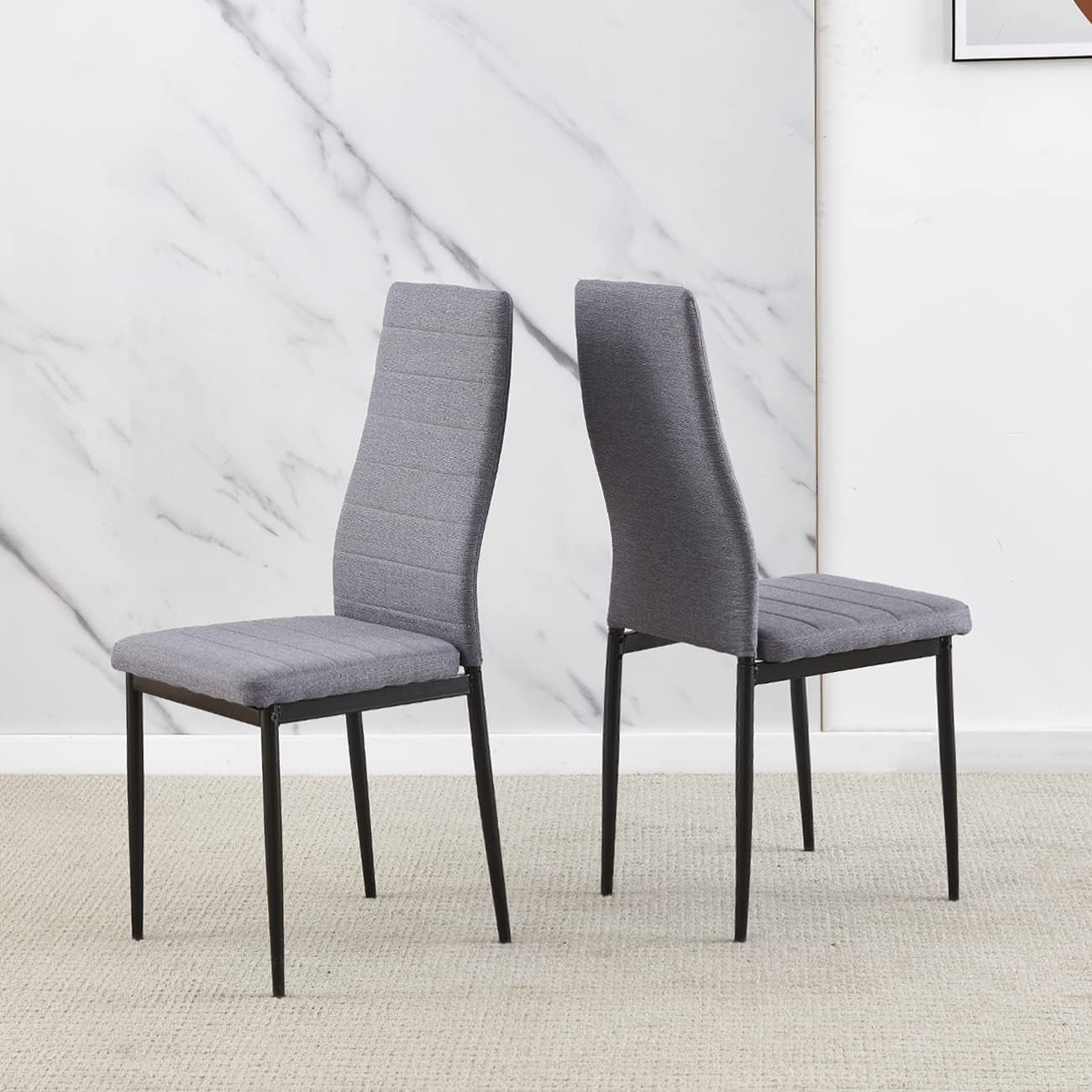 Modern Dining Table Set 4 Grey Linen Chairs | Compact Kitchen Furniture