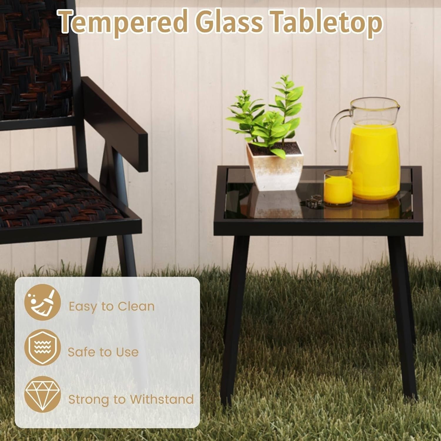 Compact Outdoor Rattan Bistro Set Quick-Dry Chairs Coffee Table Patio