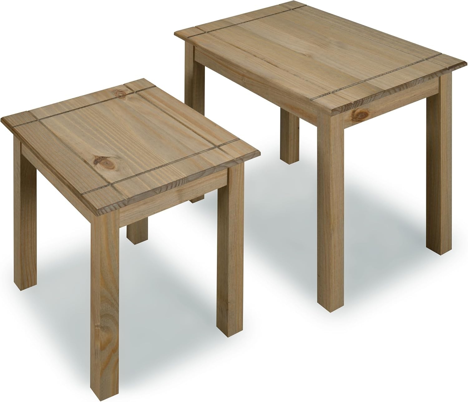 Natural Oak Effect Nesting Coffee Tables Set of 2, Rectangular End Side Display