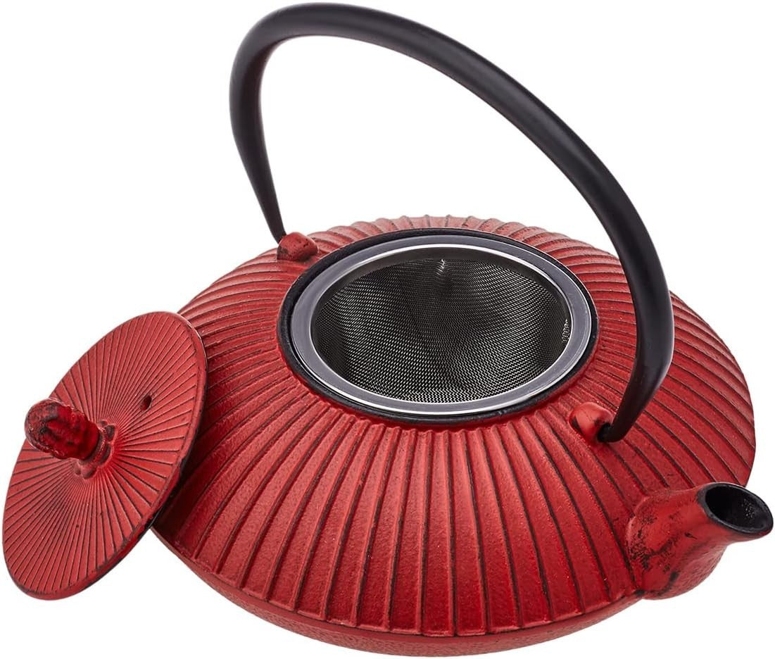 Cast Iron Teapot 800ml Tea Pot with Infuser Japanese Style Red Black