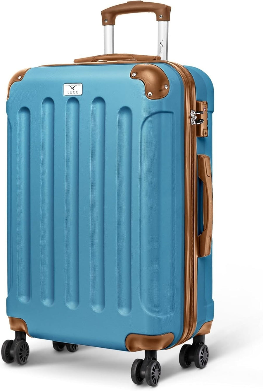 24” Medium ABS Checked Suitcase 4 Wheel Spinner TSA Lock Blue Brown