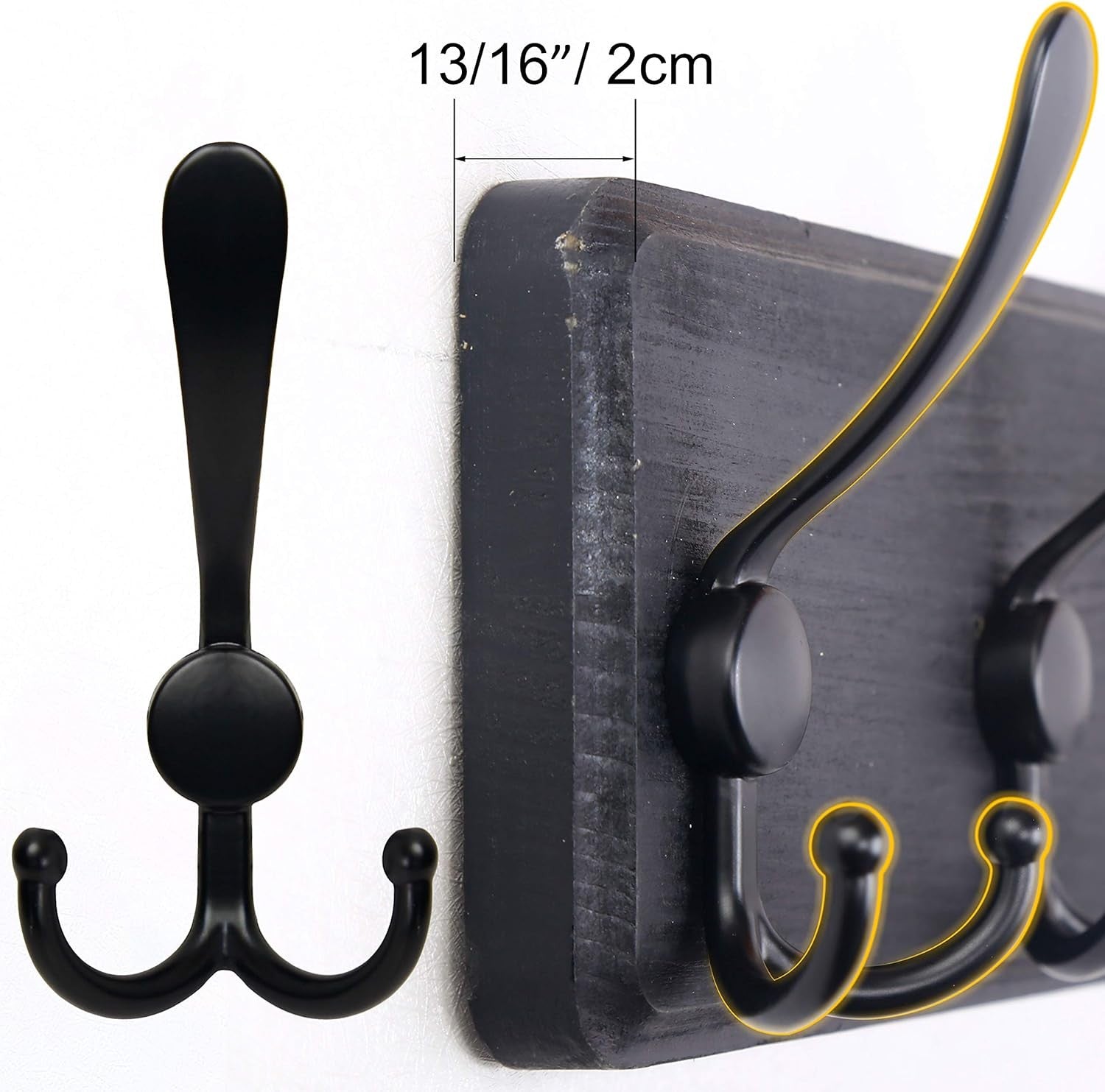 Set of 2 Black Wooden Wall Coat Racks 38" | Rustic Heavy Duty 10 Hook Organizer