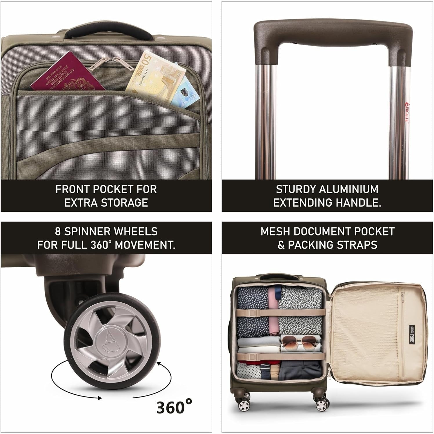 Expandable Cabin Suitcase 55x40x20 Lightweight Carry On 4 Wheel Ryanair