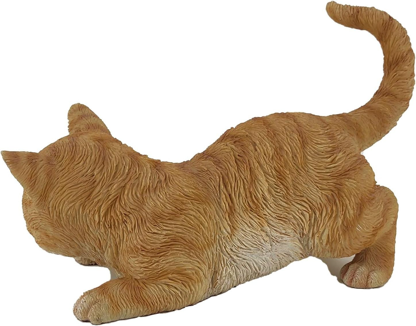 Realistic Ginger Cat Statue Sneaking 32cm Resin Weatherproof Garden Ornament