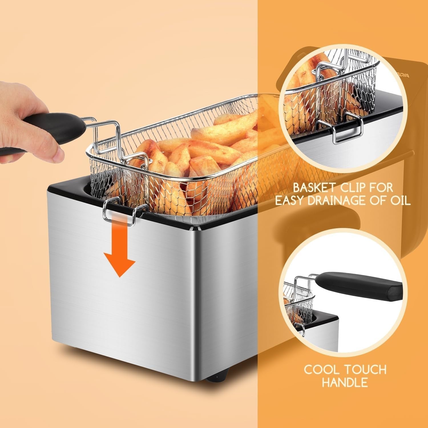 3L Deep Fat Fryer 2200W Stainless Steel Adjustable Temp Viewing Window