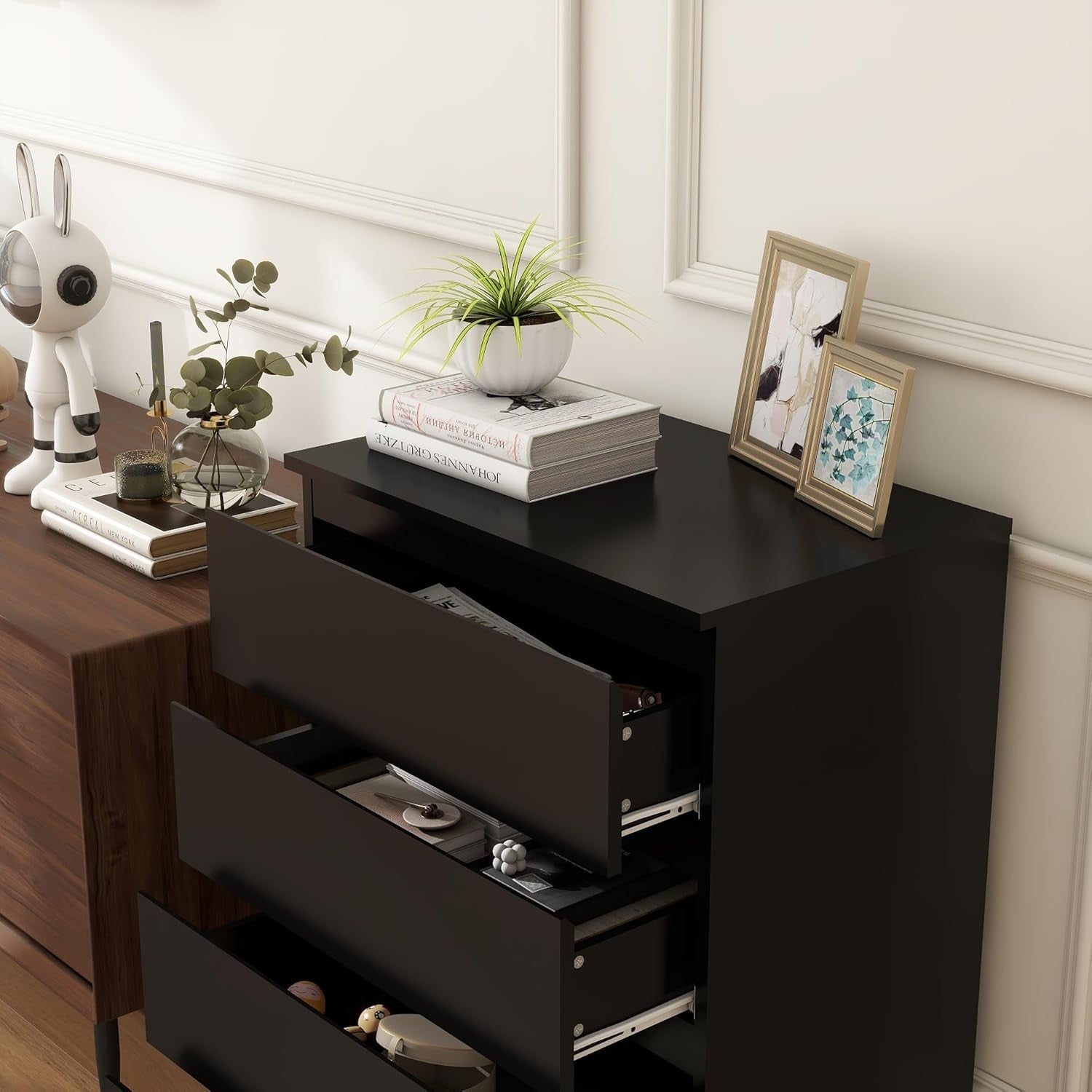 Modern Black Wooden Chest of Drawers 4-Drawer Tall Dresser Storage Organizer
