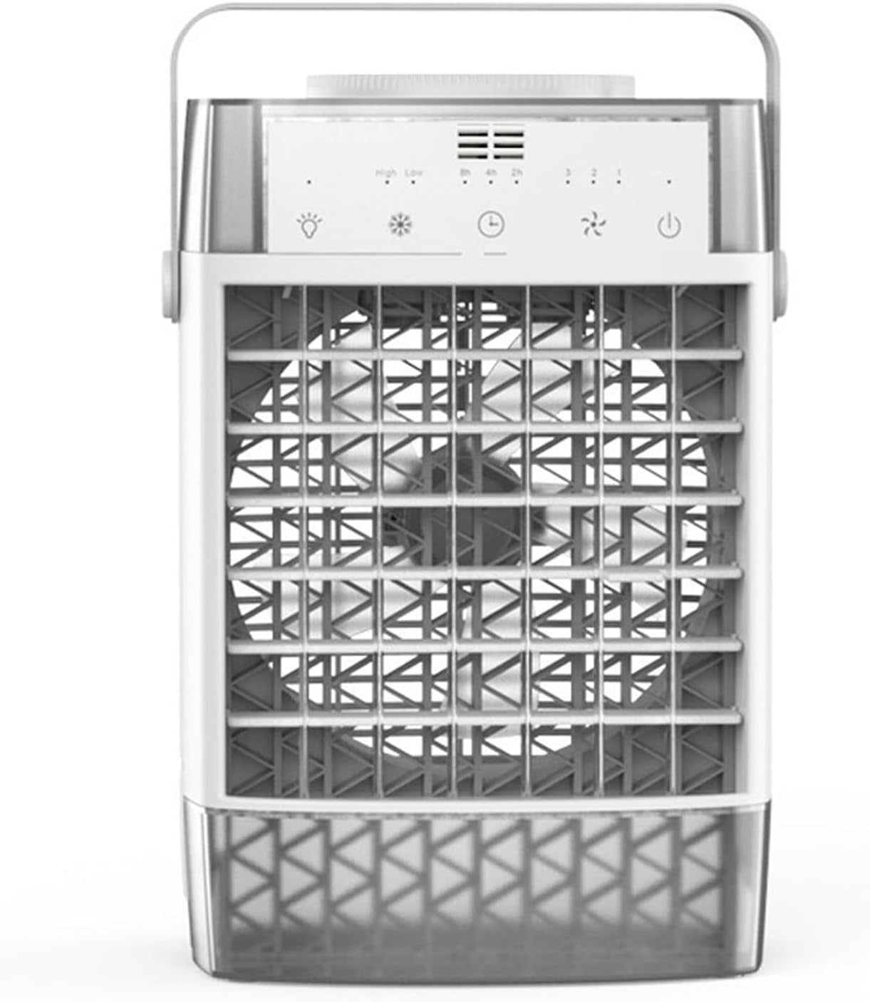 Desktop Air Cooling Fan Portable 3-Speed w Remote 7-Color LED Light Grey Mini AC