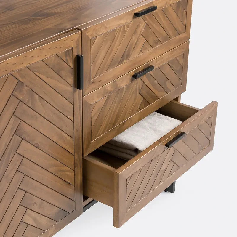 Pine Sideboard Unit | 1 Door 3 Drawer Storage Cabinet with Black Base