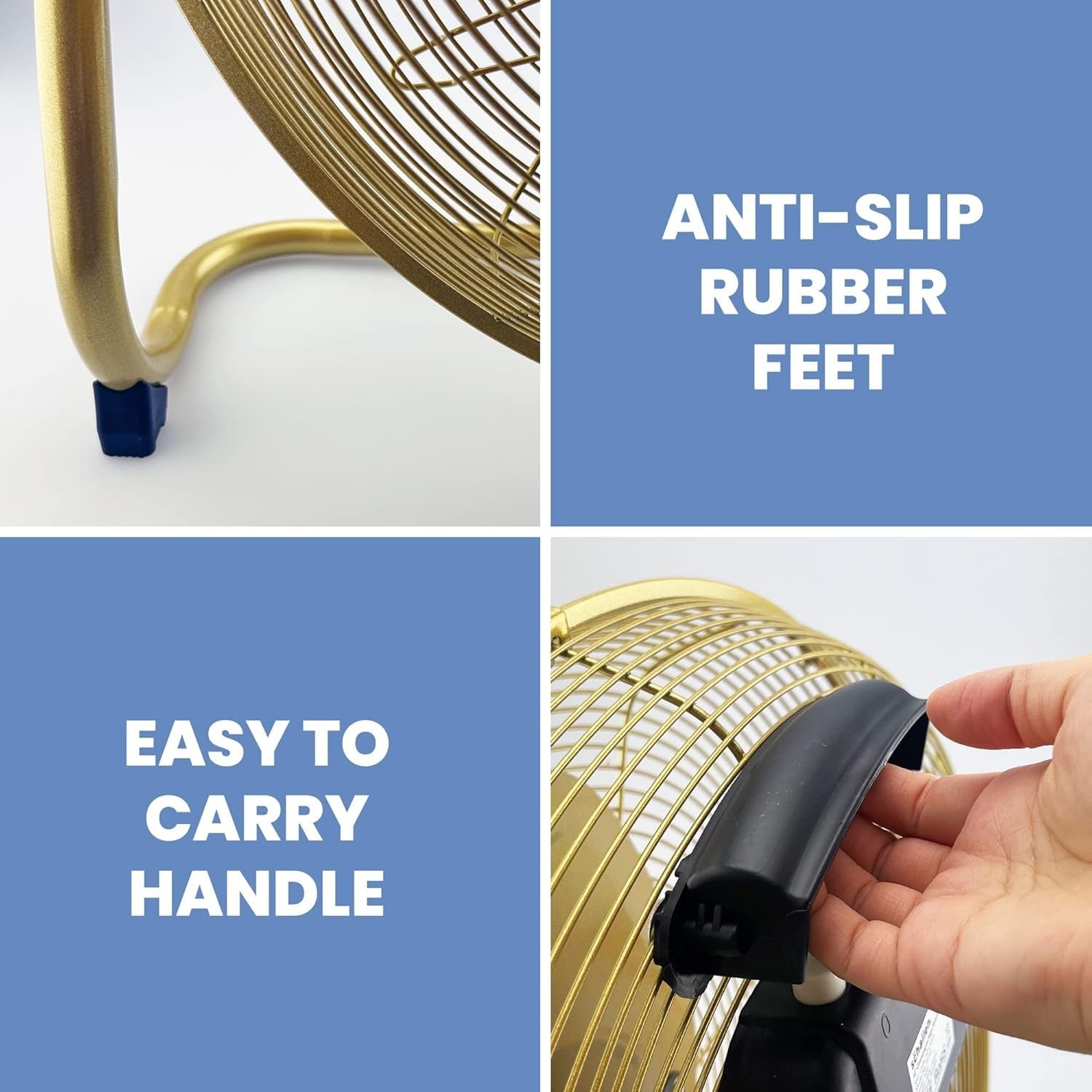 18-Inch Metal Floor Fan – Gold 3-Speed High Velocity Adjustable Airflow Fan