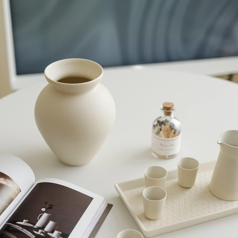 Ceramic Retro Flower Vase Nordic Milk Can Style Minimal Table Decor