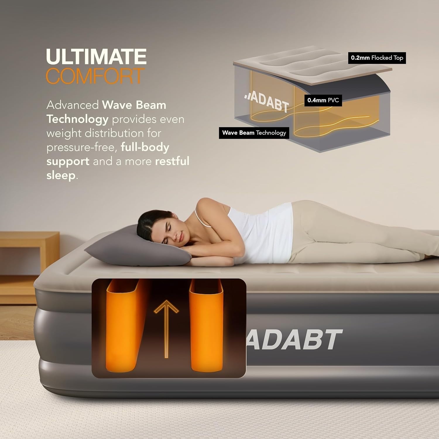 King Inflatable Air Mattress Built In Electric Pump High Raised Air Grey Bed