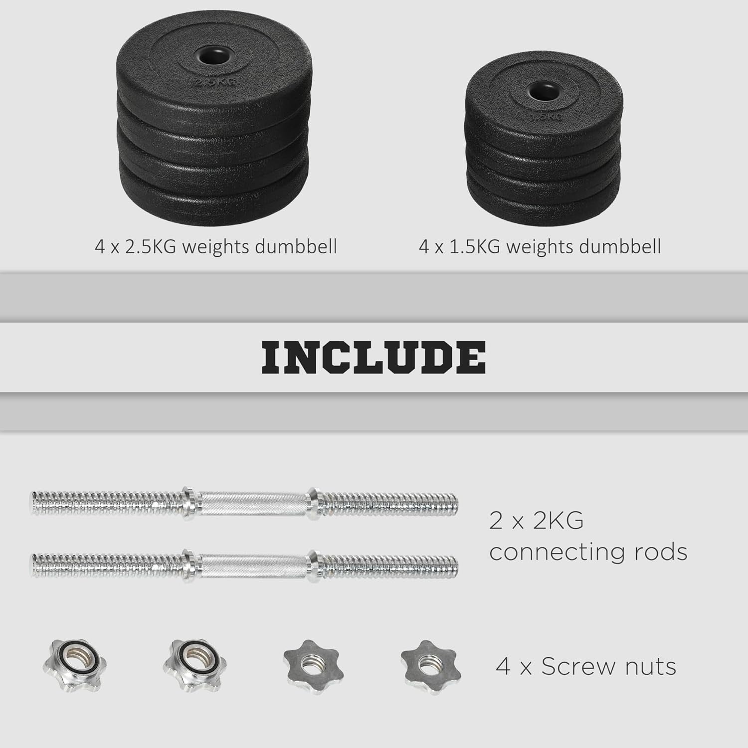 20kg Adjustable Dumbbells Set Non Slip Home Gym Hand Weights Compact