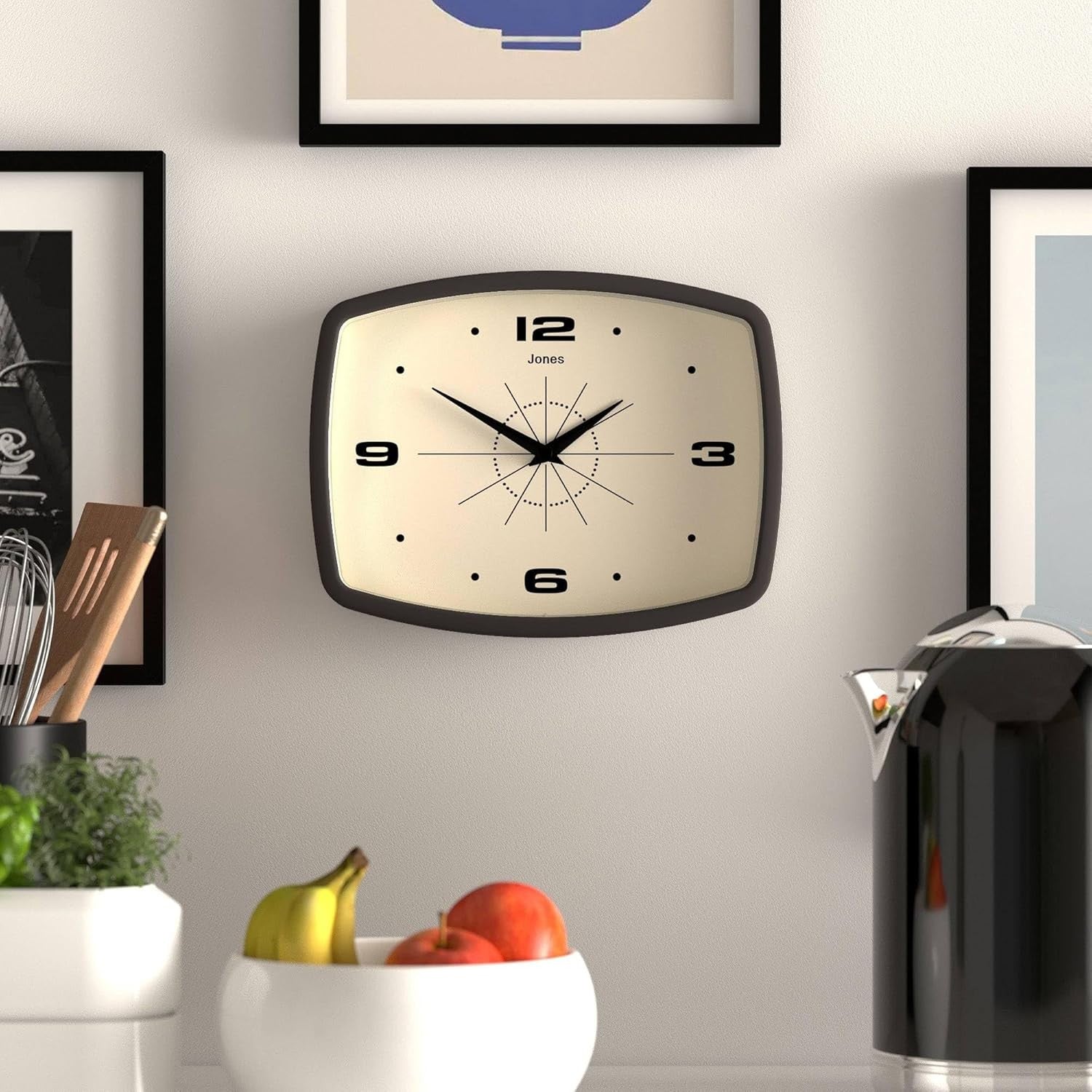 Retro 25cm Wall Clock Rectangle Silent Mocha Brown Kitchen Living Room Decor