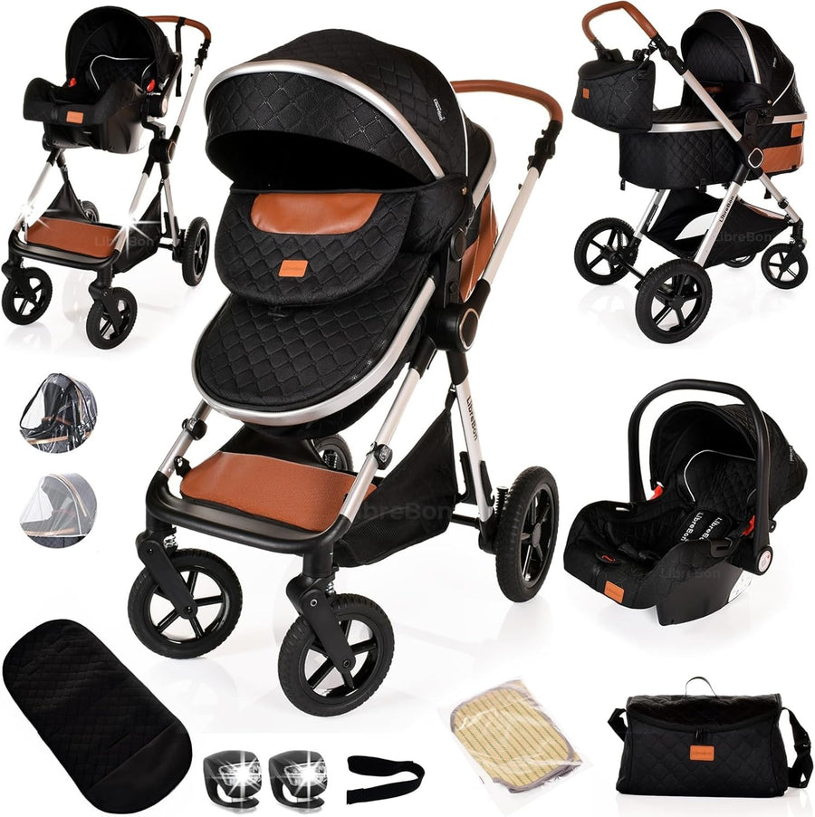 Baby Pram 3in1 Lightweight Pushchair Folding Buggy from Birth to 36m