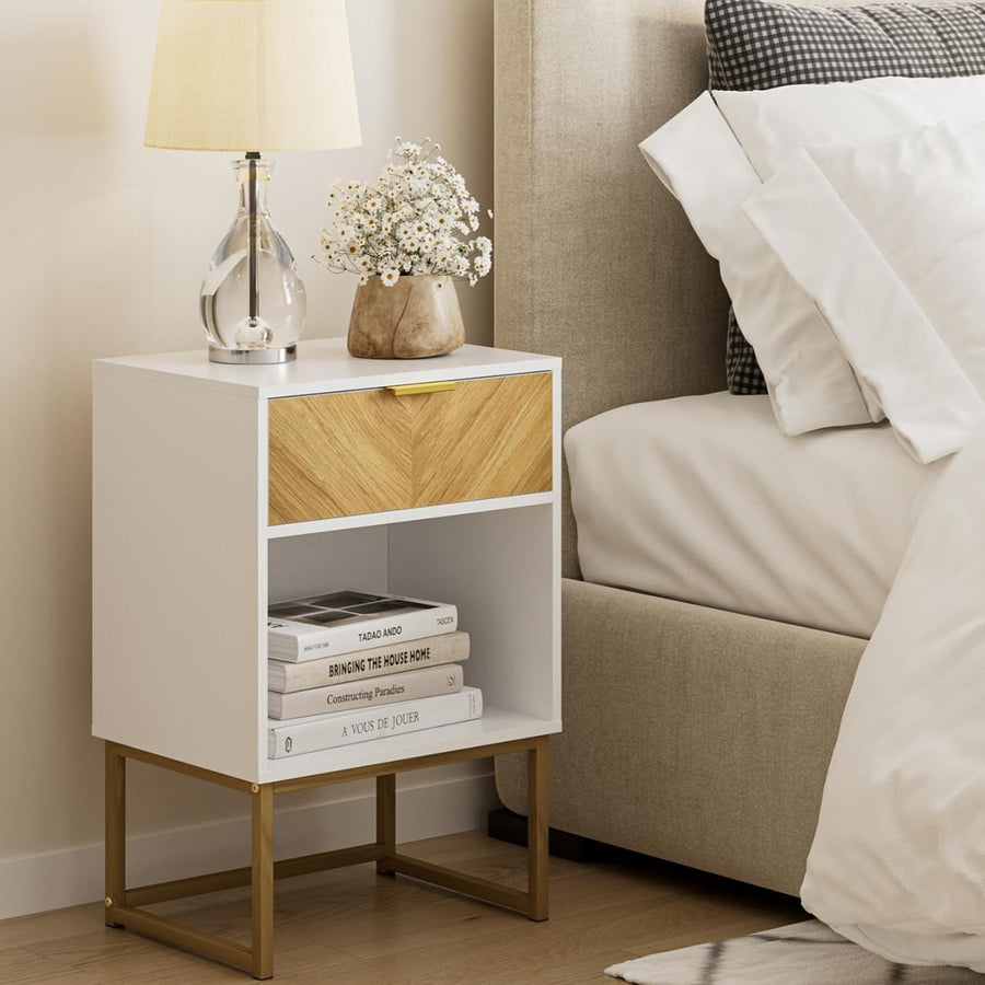 Modern White Bedside Table with Drawer & Shelf – 40x40x65cm Wooden Nightstand
