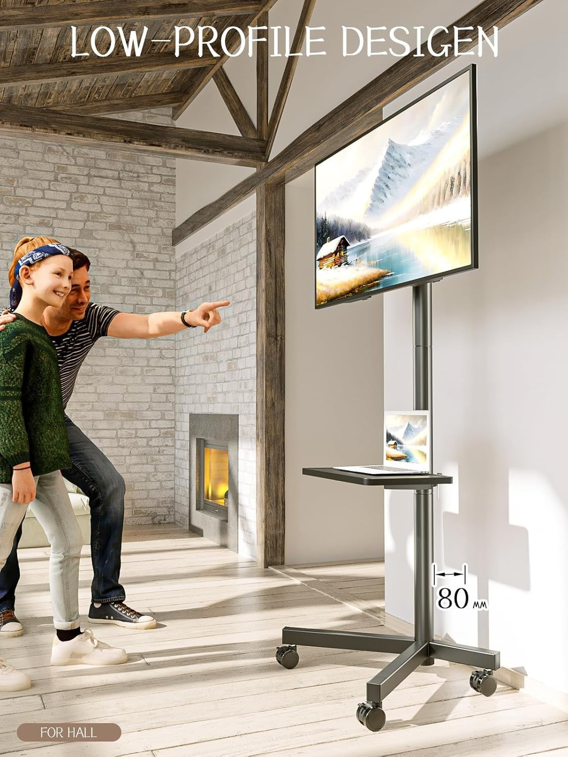 Mobile TV Stand with Shelf for 23-60" LED Curved Screens, Rolling Cart 40kg
