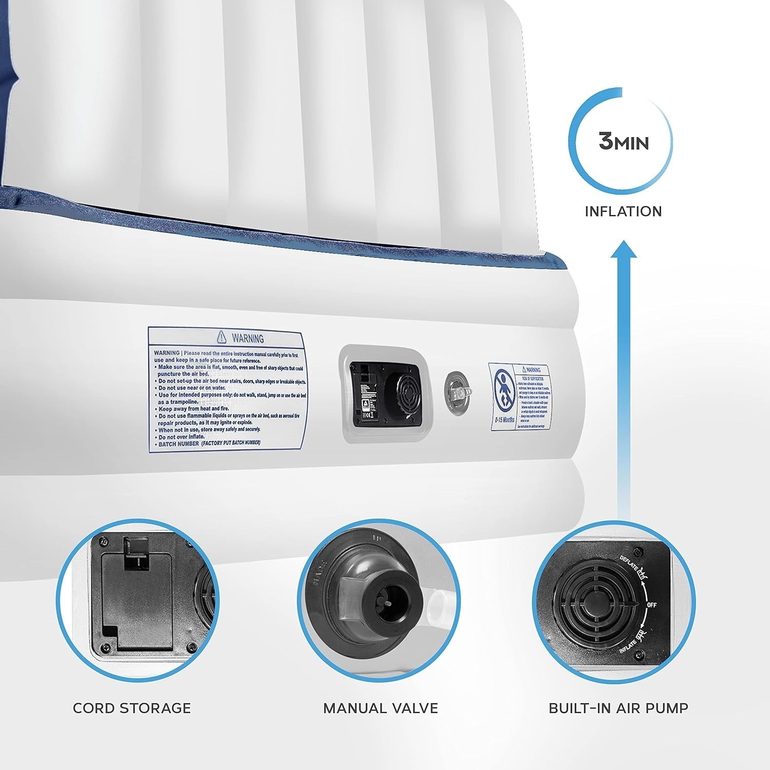 King Air Mattress with Electric Pump & Headboard – 152x203cm Inflatable