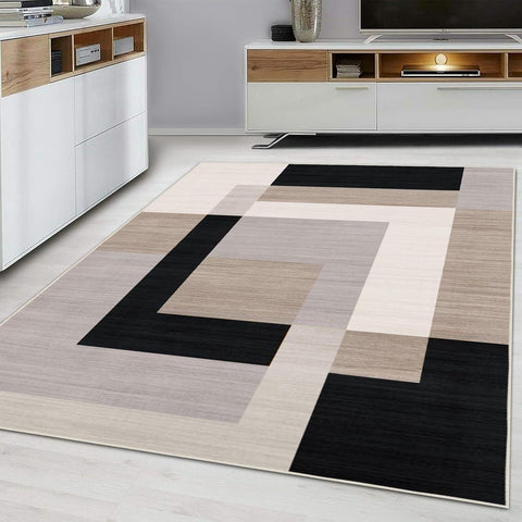 Large Modern Geometric Rug 160x230cm Soft Non-Shedding Neutral Beige Area Carpet