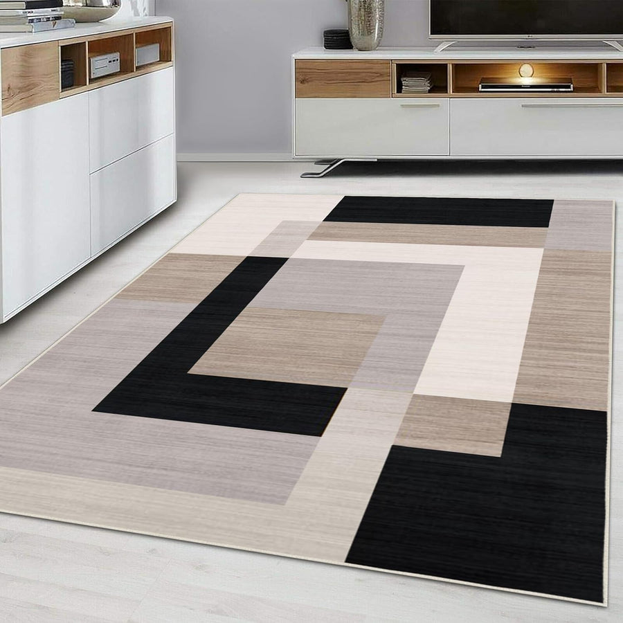 Large Modern Geometric Rug 160x230cm Soft Non-Shedding Neutral Beige Area Carpet
