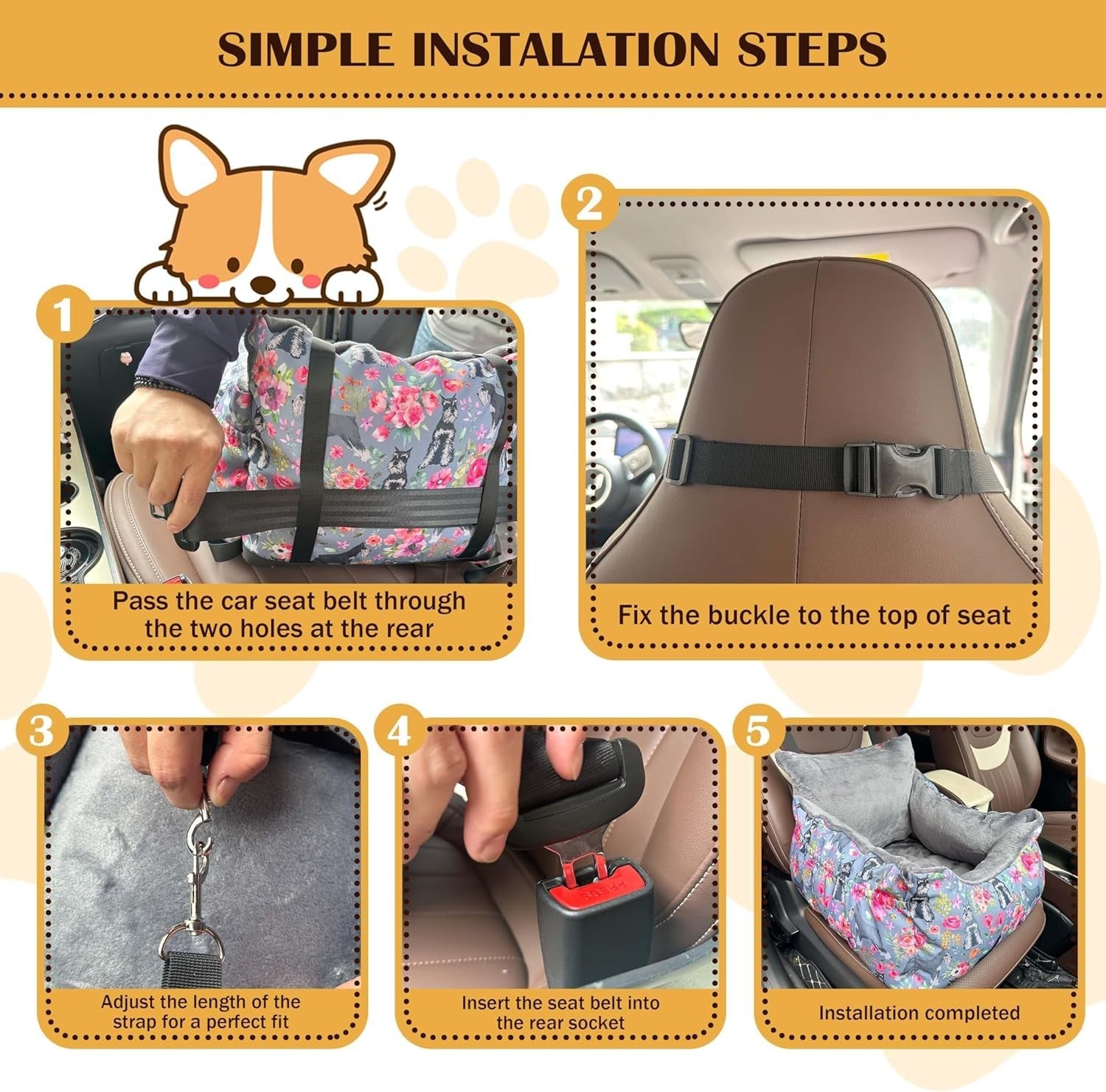 Pet Booster Car Seat Travel Bed Small Dogs Washable Cushion 25lbs