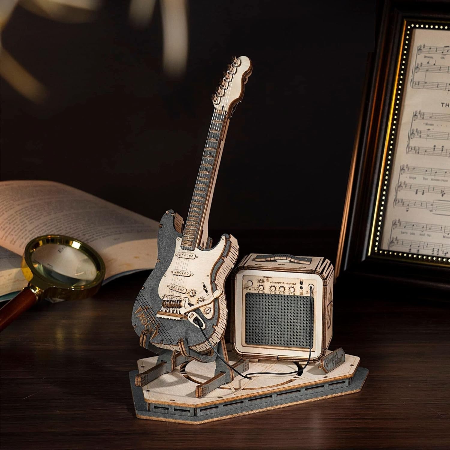 3D Wooden Electric Guitar Puzzle Kit DIY Model, Musical Gift for Adults