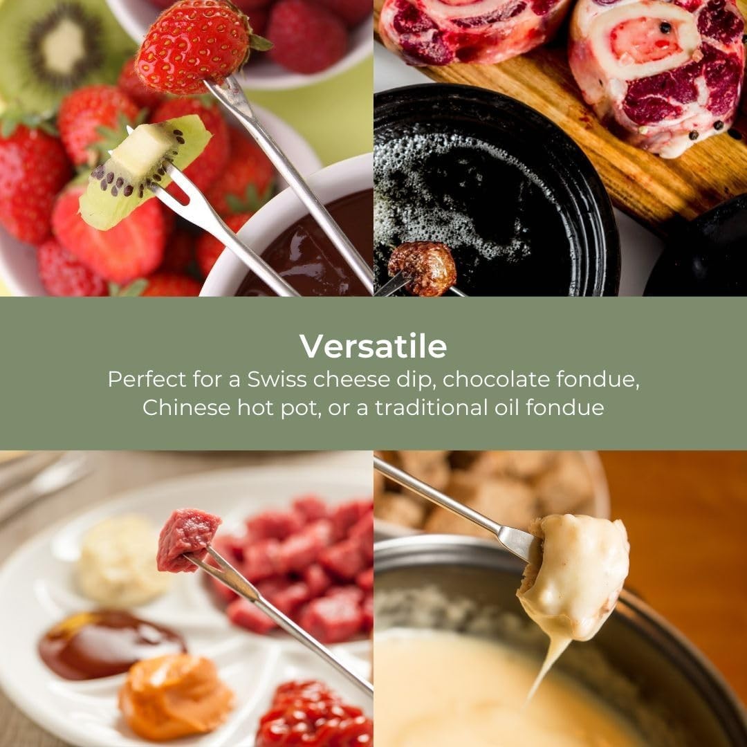 Electric Fondue Set 2L Stainless Steel Pot 8 Forks Rotating Tray