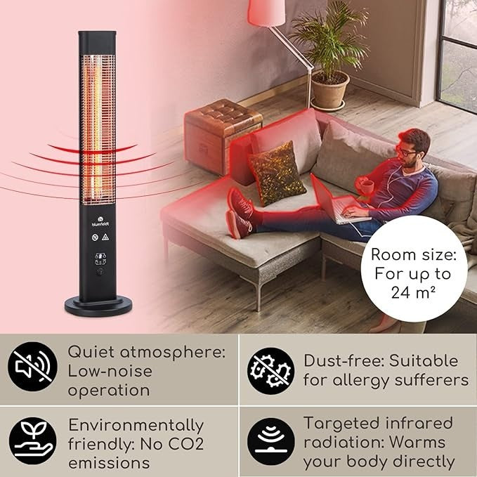 1200W Infrared Radiant Heater Tower Remote Control, Timer, Outdoor Safe