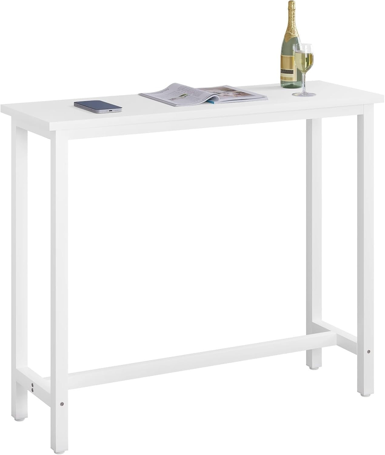 White Breakfast Bar Table Set w/ 2 Stools Space Saving Dining Table Metal Frame