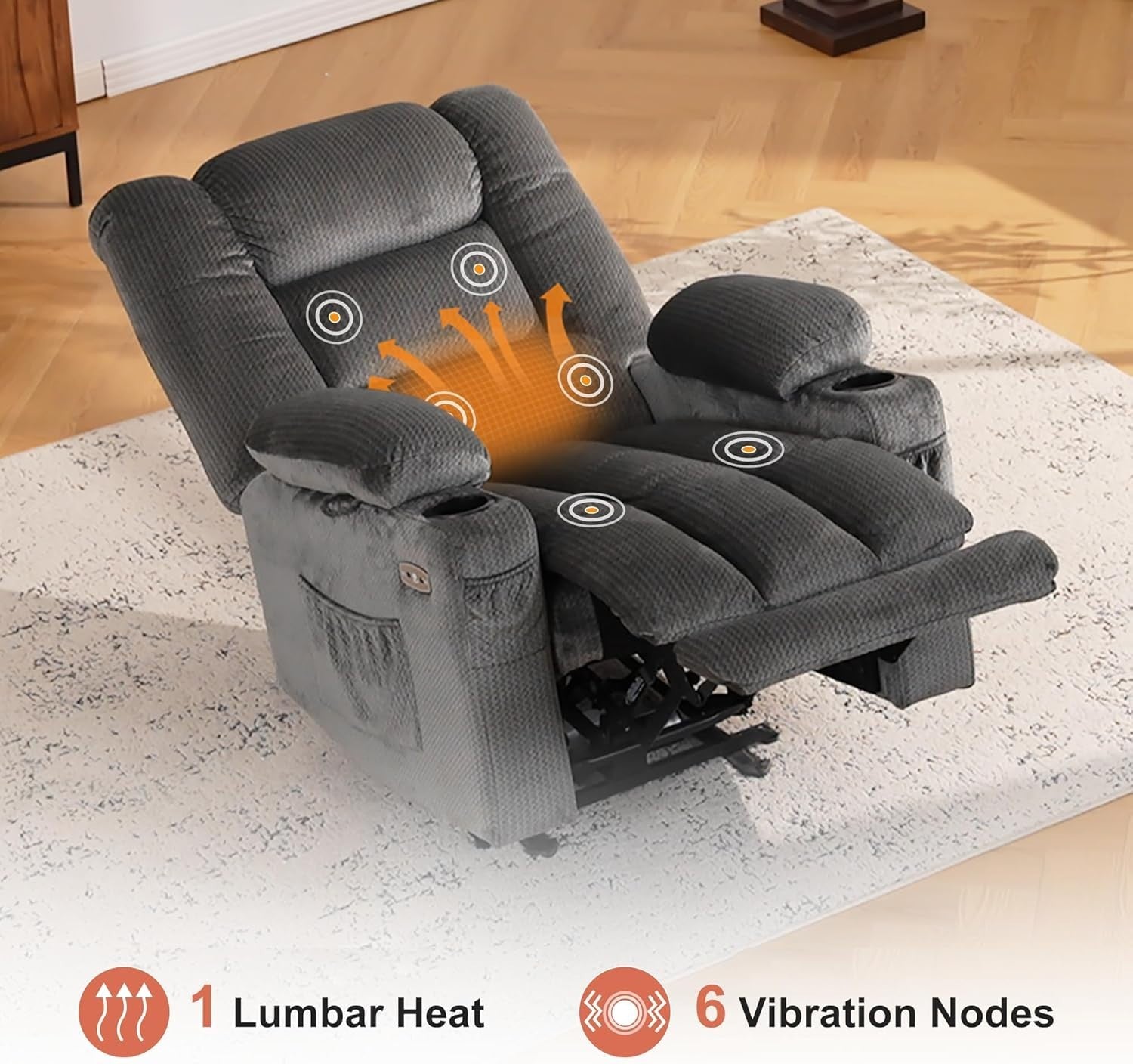 Zero Gravity Recliner Chair Massage Heat Extended Footrest USB Cup Holder Grey