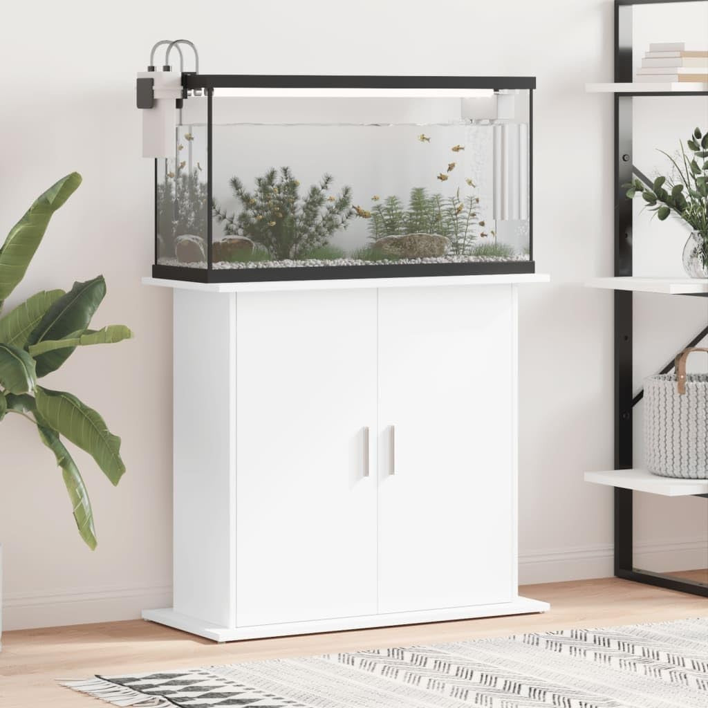 Modern White Aquarium Stand 81x36x73cm with 4 Doors & Hidden Storage