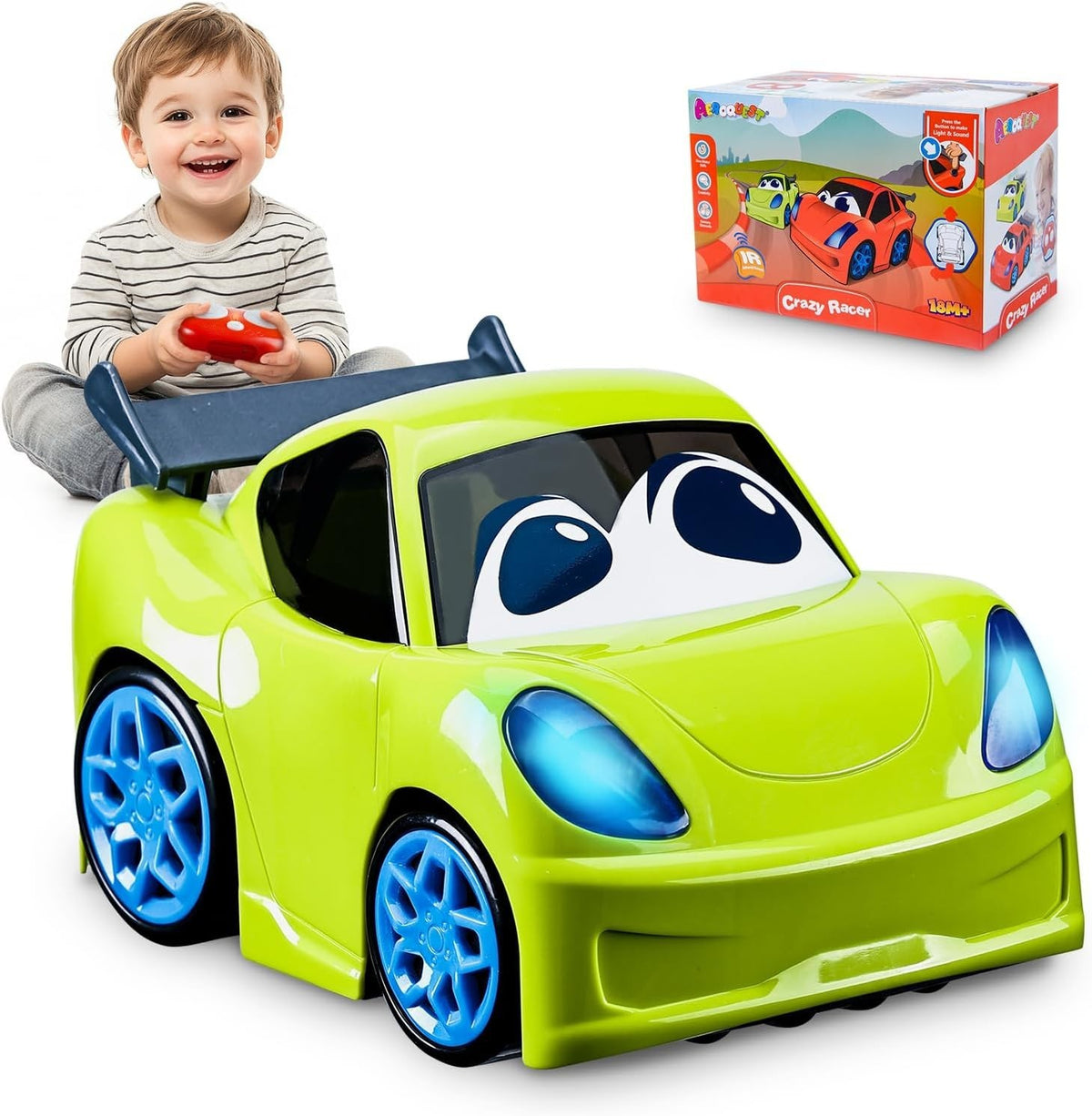 Cartoon RC Car Toy with Lights & Music for Toddlers 2-3 Year Old Boys