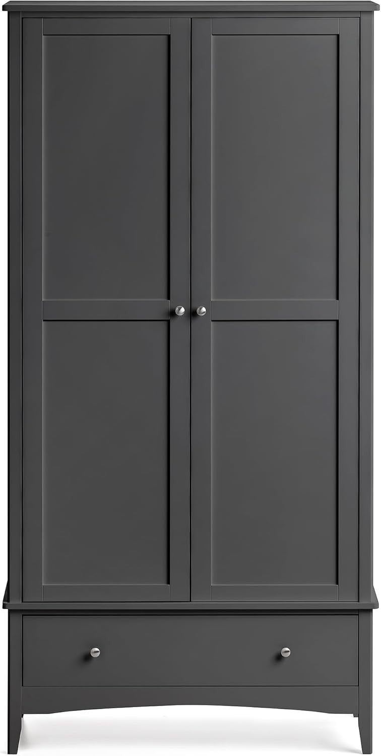 Black Double Wardrobe with Drawer | Soft Close Doors | Clothes Rail Storage