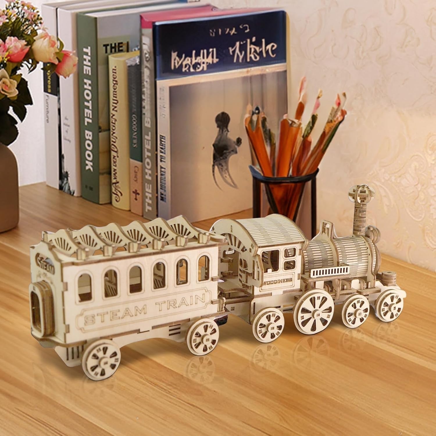 Wooden Steam Train 3D Puzzle Kit – DIY Model, Perfect Gift for Adults & Kids