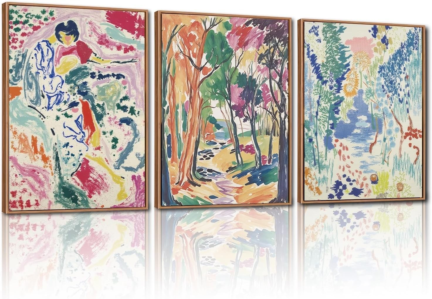Modern Abstract Gallery Framed Canvas Wall Art Set of 3 Colourful Prints