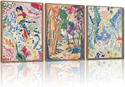 Modern Abstract Gallery Framed Canvas Wall Art Set of 3 Colourful Prints