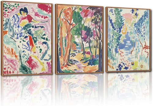 Modern Abstract Gallery Framed Canvas Wall Art Set of 3 Colourful Prints