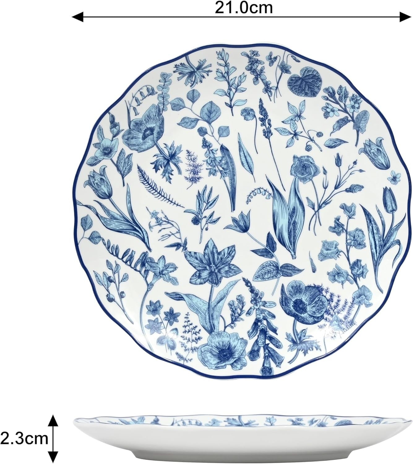 16pc Porcelain Dinnerware Set Blue Floral Plates Bowls Mugs Dishwasher Safe
