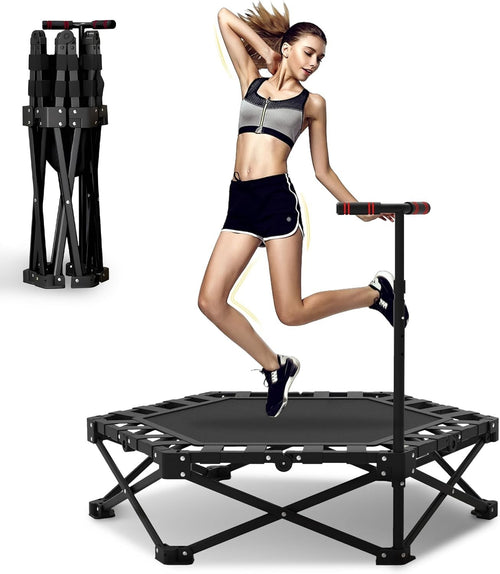 42” Foldable Fitness Trampoline Indoor Rebounder w Adjustable Handle 450lbs