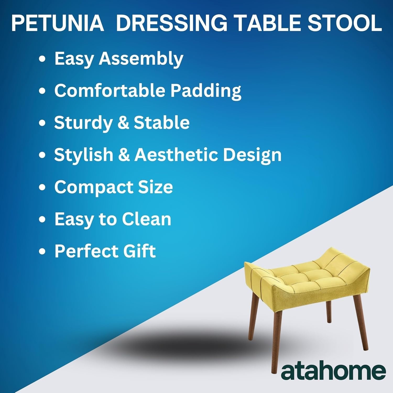 Yellow Padded Dressing Table Stool Modern Vanity Makeup Chair Bedroom