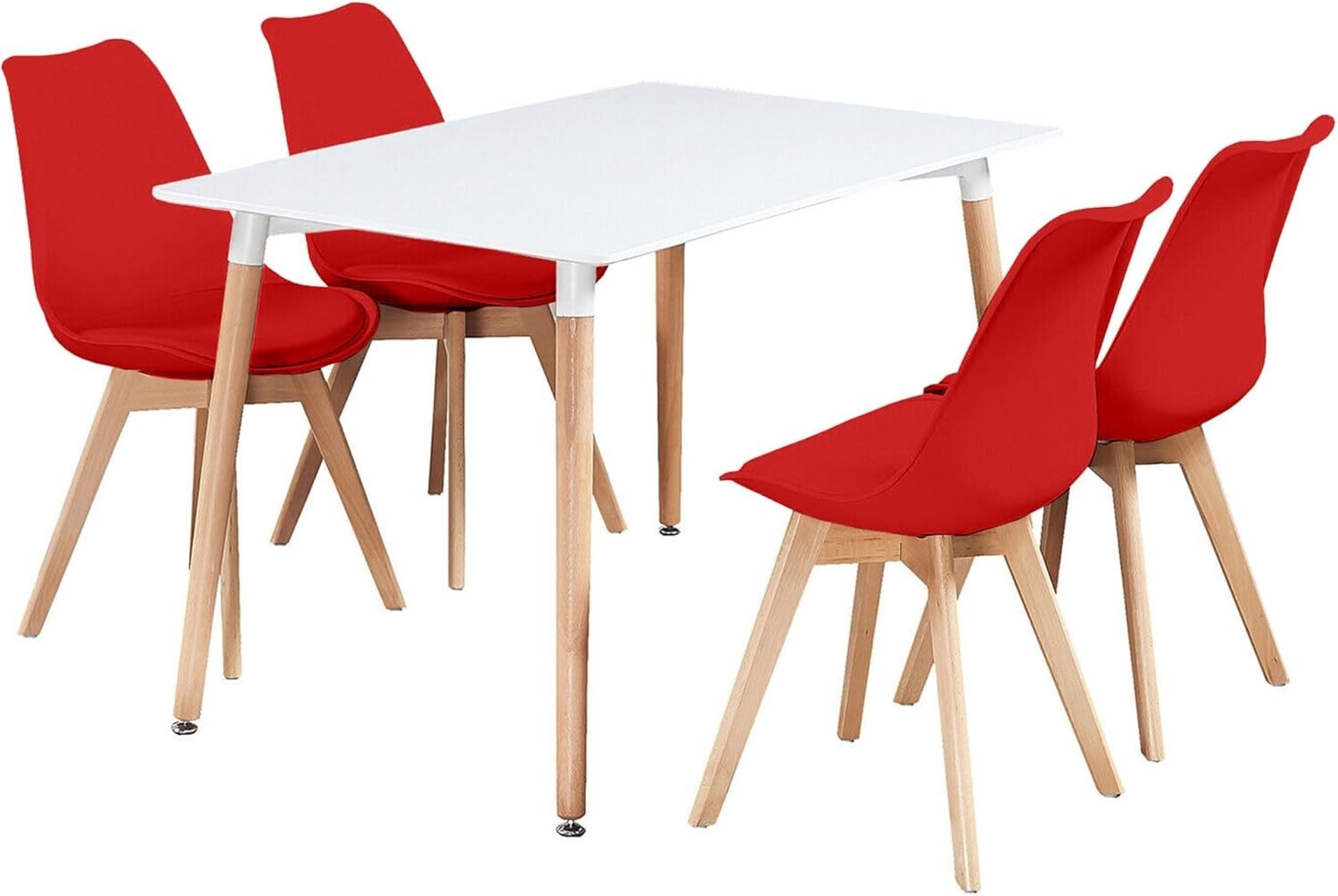 Modern Dining Table Set 4 Red Chairs Small Kitchen Home Space Saver